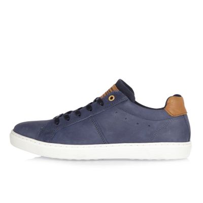 Navy leather trainers